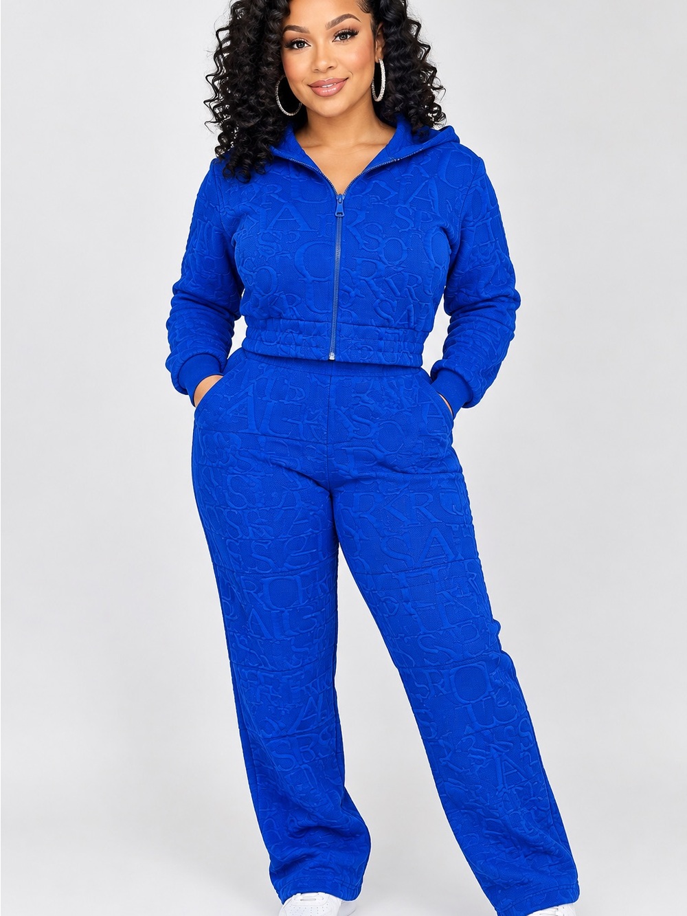 Women's Royal Blue Zip-Up Hoodie & Wide-Leg Joggers Set